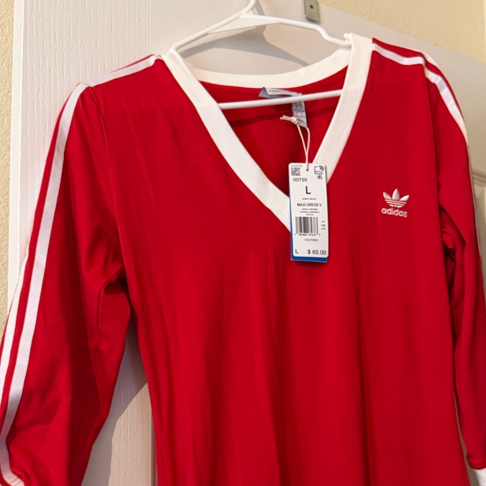 Adidas Red V-Neck Dress with White Trim